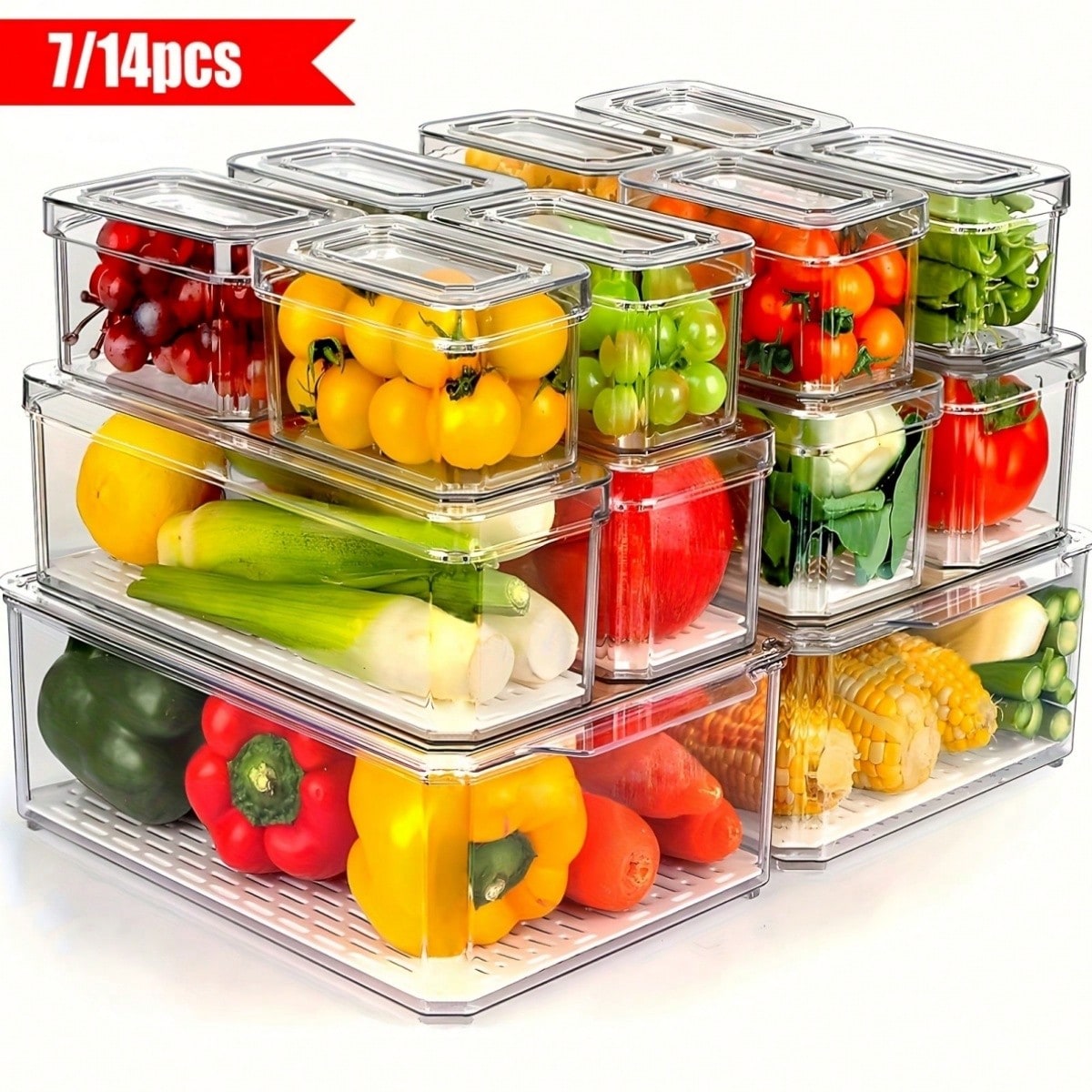 Food Storage Cabinet - Set di 7/14 Contenitori Impilabili per