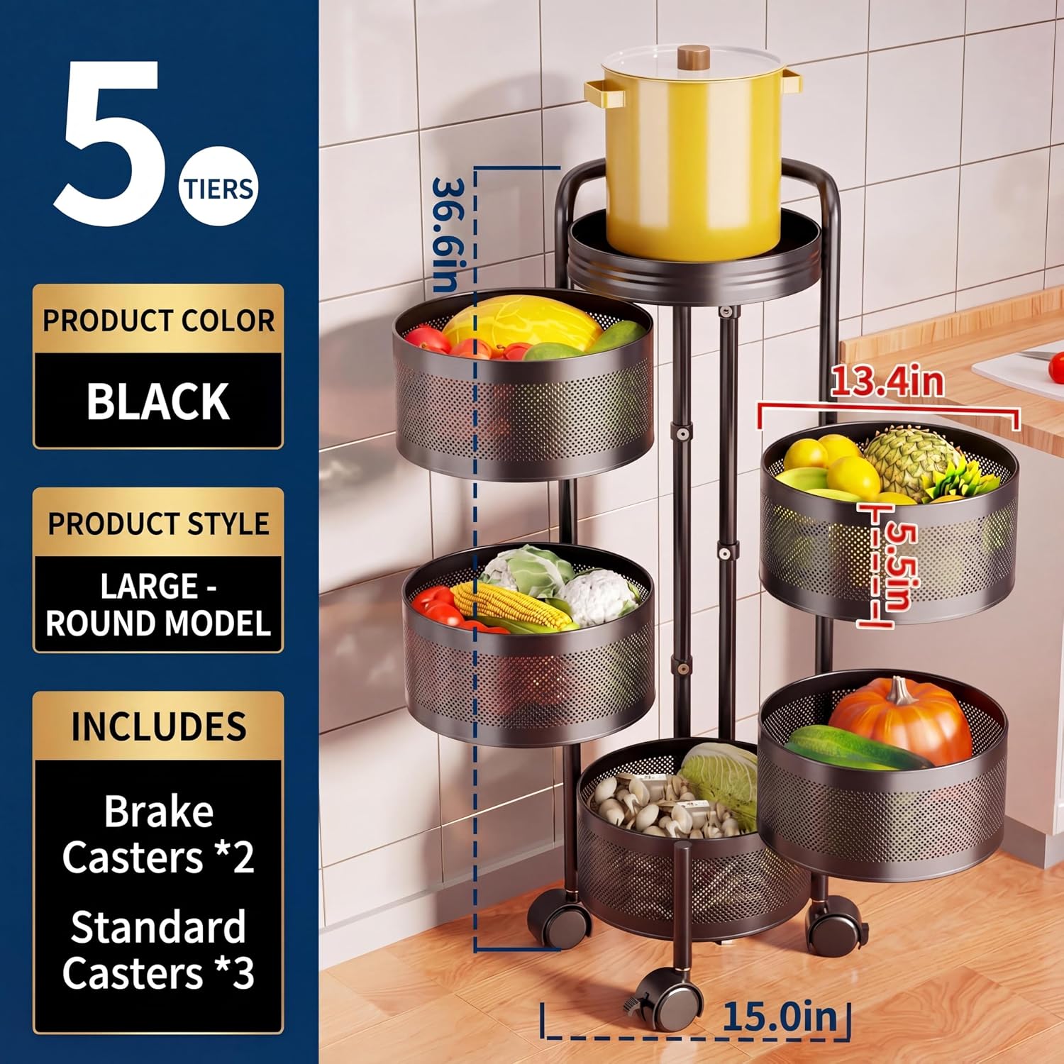 Food Storage With Wheels - Scaffale da Cucina Girevole a 5